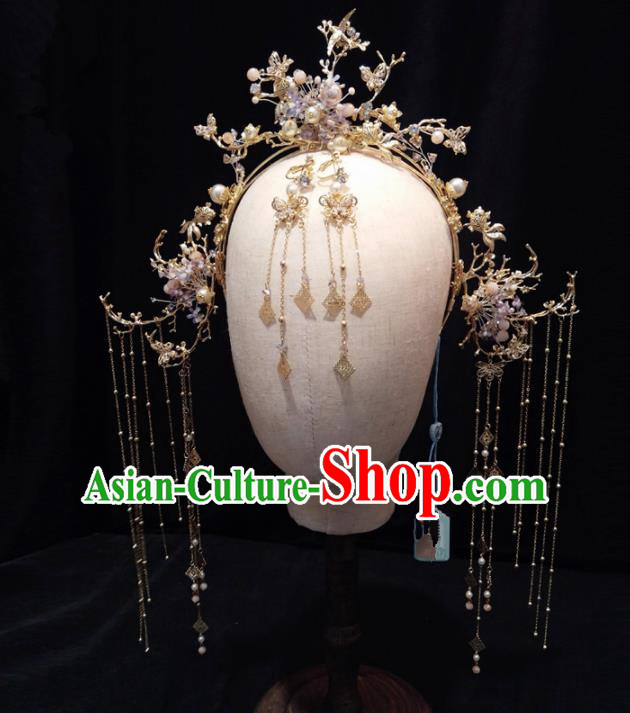 Top Chinese Traditional Wedding Tassel Phoenix Coronet Classical Hairpins Headdress for Women