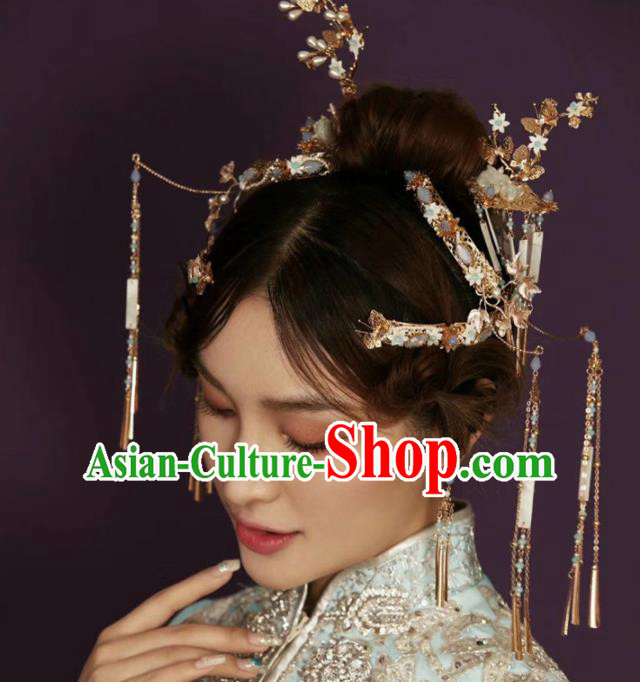 Top Chinese Traditional Wedding Hair Accessories Classical Tassel Hairpins Headdress for Women