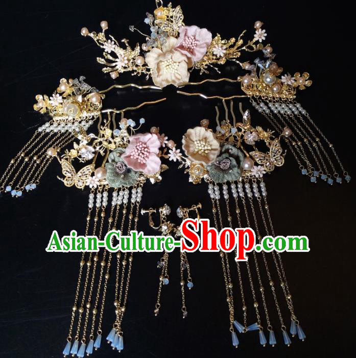 Top Chinese Traditional Hair Accessories Classical Wedding Hairpins Tassel Hair Combs Headdress for Women