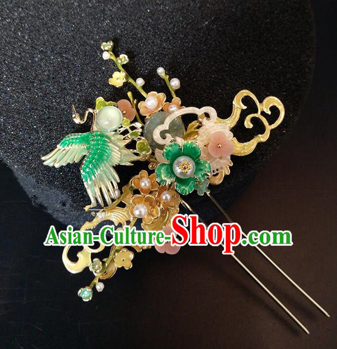 Top Chinese Traditional Hair Accessories Classical Wedding Crane Hairpins Headdress for Women