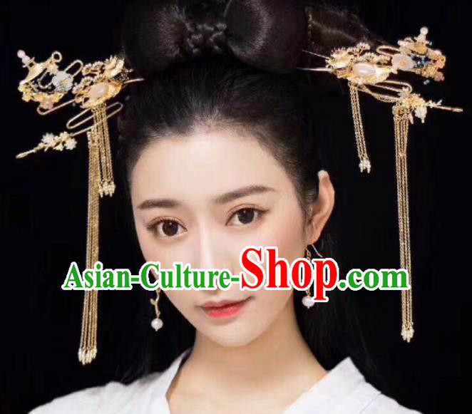 Top Chinese Traditional Wedding Hair Accessories Ancient Palace Tassel Step Shake Hairpins Complete Set for Women