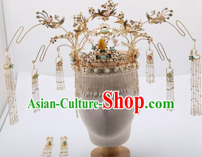 Top Chinese Traditional Wedding Hair Accessories Ancient Palace Phoenix Coronet Hairpins Complete Set for Women