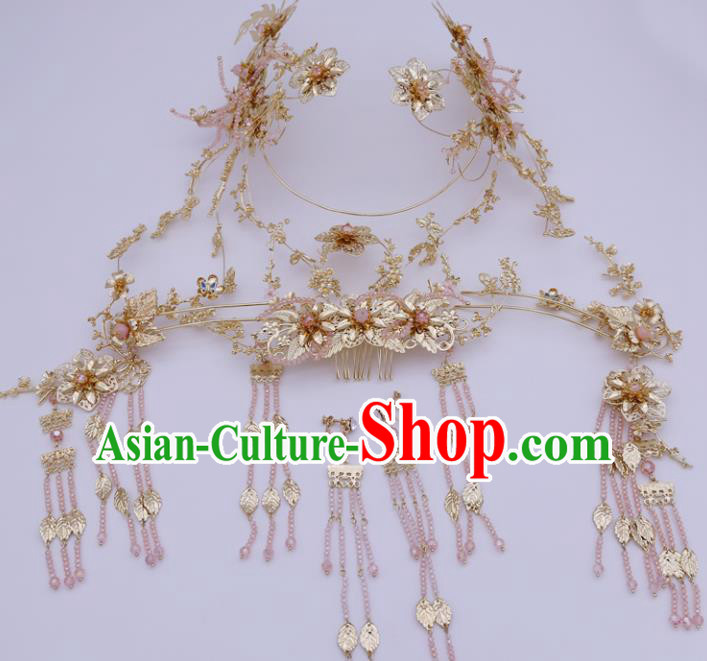 Top Chinese Traditional Wedding Hair Combs Hair Accessories Ancient Palace Hairpins Complete Set for Women