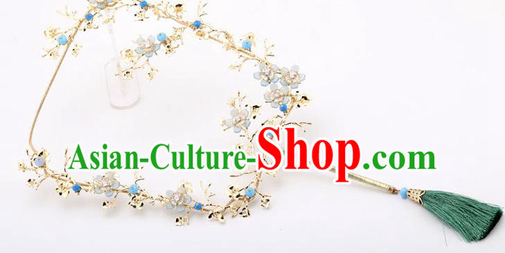 Chinese Traditional Wedding Accessories Classical Bride Green Tassel Palace Fans for Women