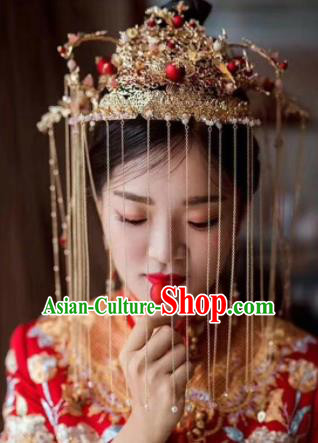 Top Chinese Traditional Palace Hair Accessories Ancient Tassel Phoenix Coronet Hairpins Complete Set for Women