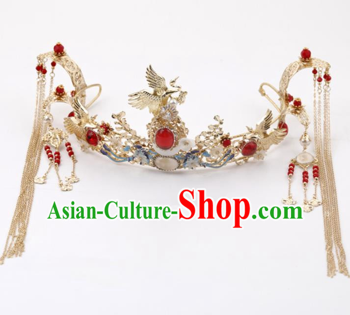 Top Chinese Traditional Wedding Hair Accessories Ancient Cranes Jewel Hair Combs Hairpins Complete Set for Women