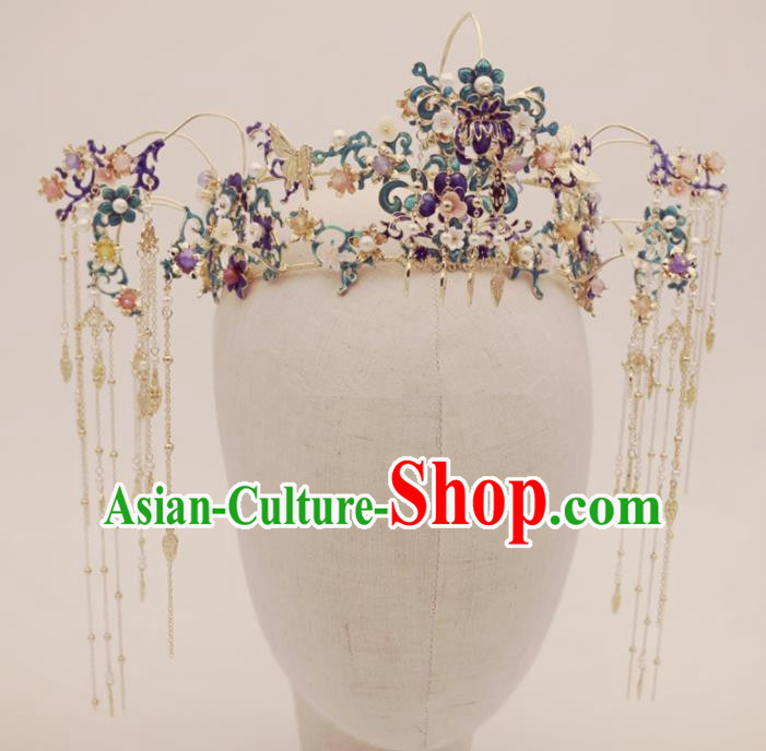 Top Chinese Traditional Wedding Hair Accessories Ancient Blueing Hair Combs Hairpins Complete Set for Women