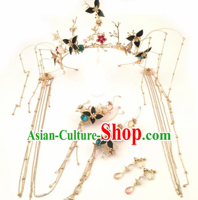 Top Chinese Ancient Traditional Wedding Hair Accessories Tassel Phoenix Coronet Hairpins Complete Set for Women