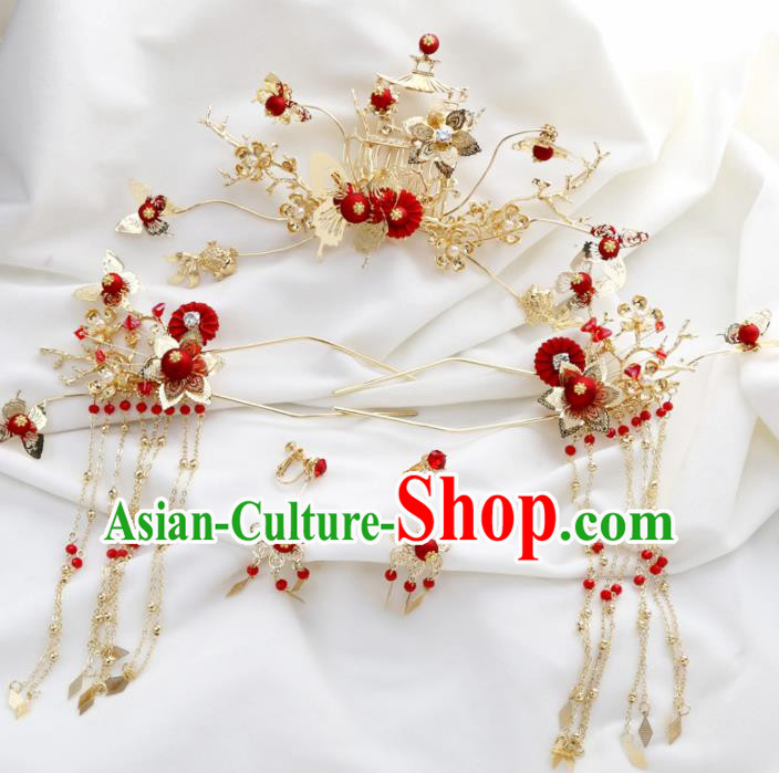 Top Chinese Ancient Traditional Wedding Hair Accessories Tassel Step Shake Hairpins Complete Set for Women