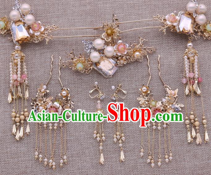 Top Chinese Traditional Hair Accessories Ancient Classical Palace Pearls Hairpins Complete Set for Women
