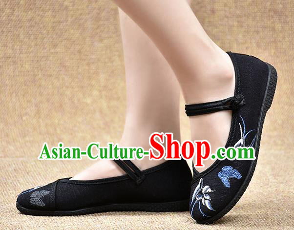 Chinese Shoes Wedding Shoes Traditional Embroidered Birds Butterfly Shoes Bride Black Shoes for Women