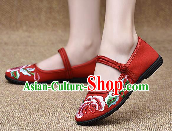 Chinese Shoes Wedding Shoes Traditional Embroidered Peony Shoes Bride Red Shoes for Women