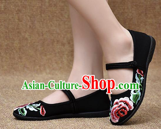 Chinese Shoes Wedding Shoes Traditional Embroidered Peony Shoes Bride Black Shoes for Women