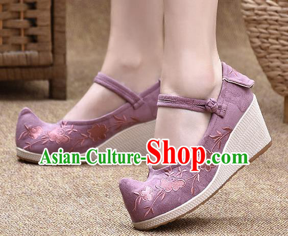 Chinese Shoes Wedding Shoes Traditional Embroidered Shoes Purple High Heeled Shoes for Women