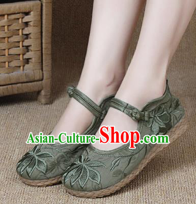 Chinese Shoes Wedding Shoes Traditional Embroidered Shoes Embroidery Lotus Green Hanfu Shoes for Women