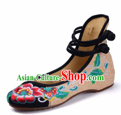 Chinese Shoes Wedding Black Shoes Traditional Embroidered Shoes Embroidery Peony Hanfu Shoes for Women