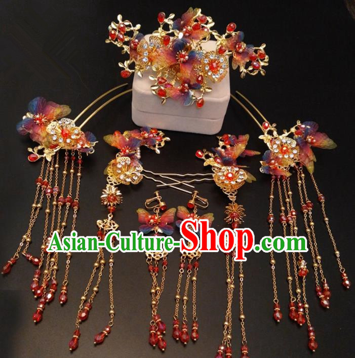 Top Chinese Traditional Wedding Colorful Butterfly Hair Accessories Classical Phoenix Coronet Hairpins Headdress for Women