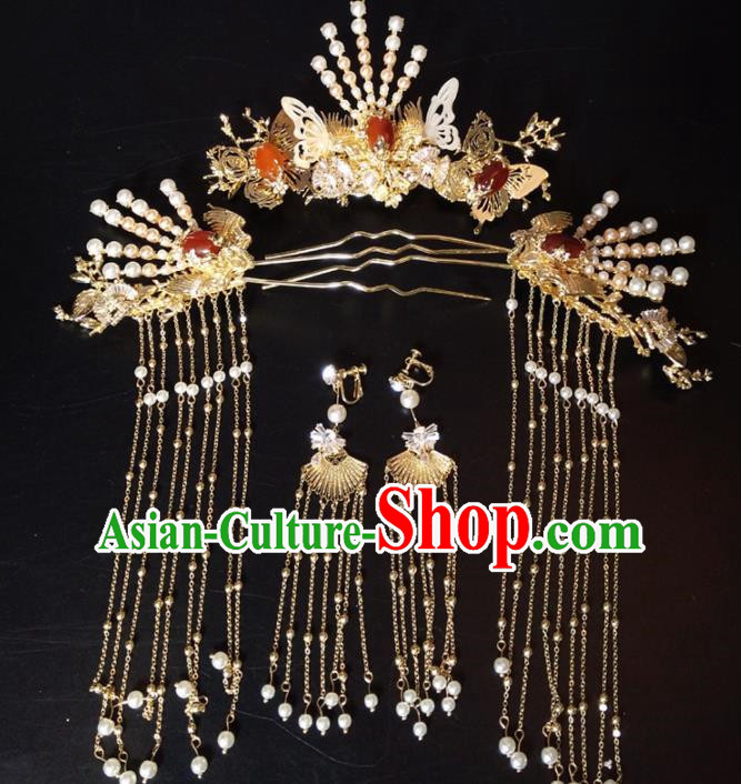 Top Chinese Traditional Wedding Hair Accessories Ancient Classical Tassel Hairpins Headdress for Women