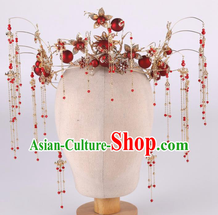 Top Chinese Traditional Wedding Hair Accessories Ancient Classical Tassel Phoenix Coronet Hairpins Headdress for Women