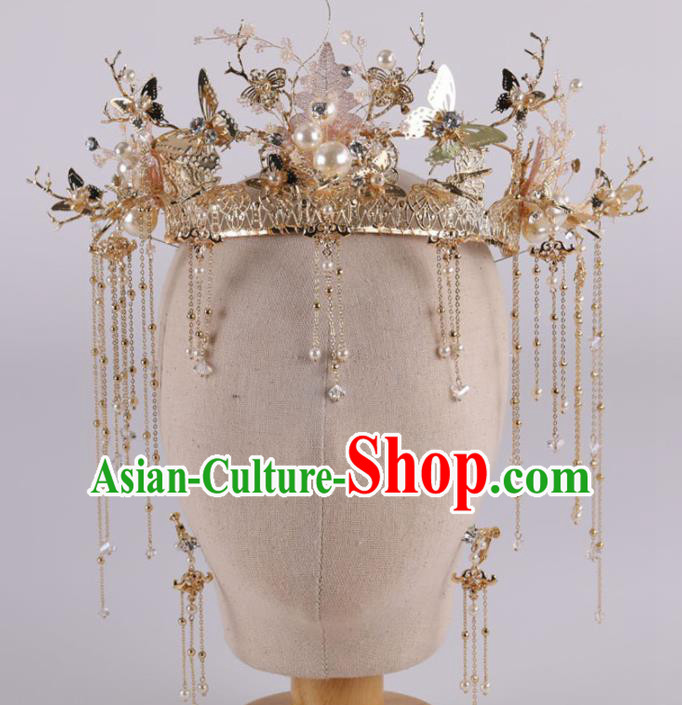 Top Chinese Traditional Wedding Hair Accessories Ancient Palace Phoenix Coronet Hairpins Complete Set for Women