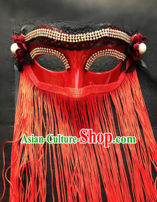 Top Fancy Dress Ball Red Tassel Masks Brazilian Carnival Halloween Cosplay Face Mask for Women