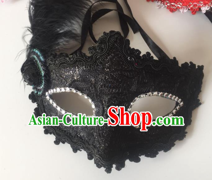 Top Grade Halloween Black Lace Mask Fancy Ball Cosplay Feather Face Masks for Women