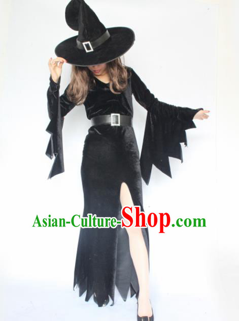 Top Grade Halloween Costumes Fancy Ball Cosplay Gothic Witch Black Dress for Women