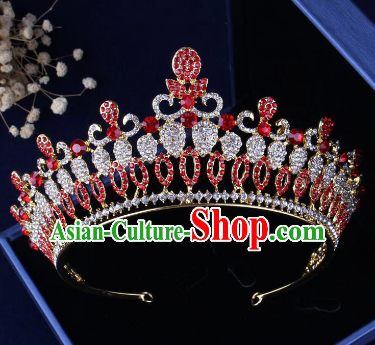 Top Grade Gothic Hair Accessories Red Crystal Royal Crown for Women