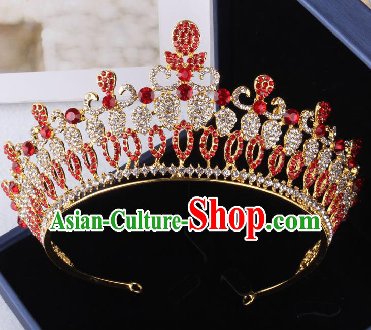 Top Grade Gothic Hair Accessories Catwalks Princess Red Crystal Royal Crown for Women