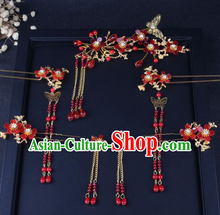 Top Chinese Traditional Hair Accessories Wedding Red Tassel Hair Clips Hairpins for Women