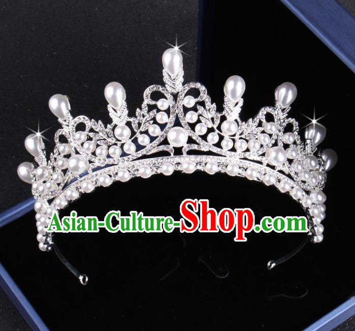 Top Grade Gothic Hair Accessories Catwalks Princess Pearls Crystal Royal Crown for Women