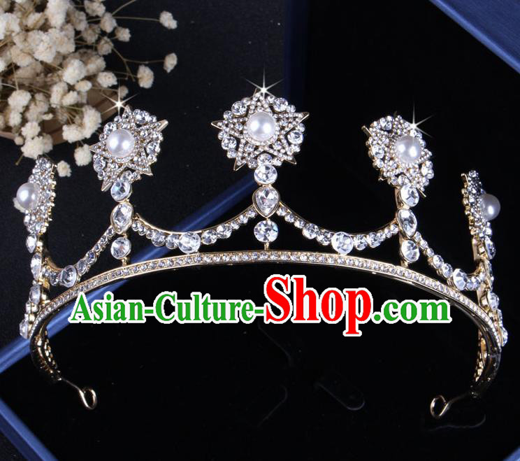 Top Grade Gothic Hair Accessories Catwalks Princess Pearls Zircon Royal Crown for Women