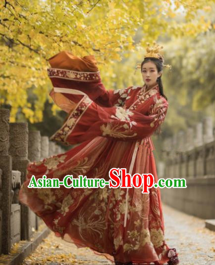 Chinese Ancient Drama Palace Lady Wedding Red Hanfu Dress Traditional Jin Dynasty Princess Replica Costumes for Women