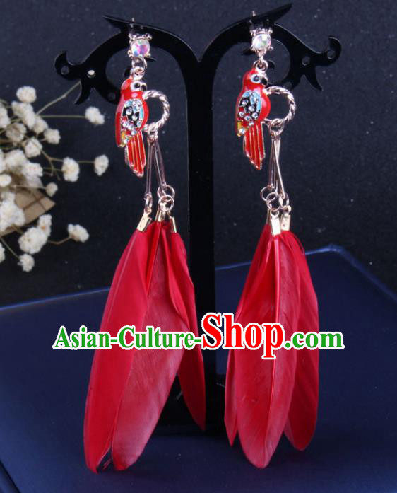 Top Grade Gothic Ear Accessories Catwalks Red Feather Earrings for Women