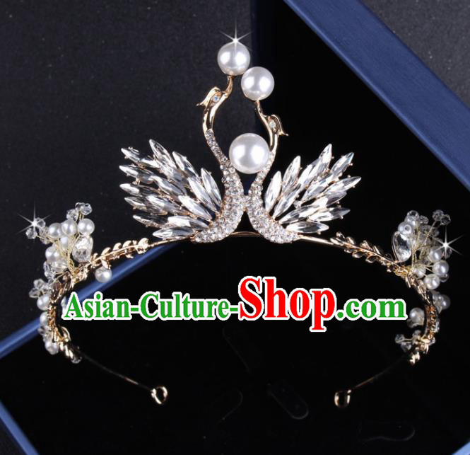 Top Grade Baroque Hair Accessories Catwalks Princess Crystal Swan Pearls Royal Crown for Women