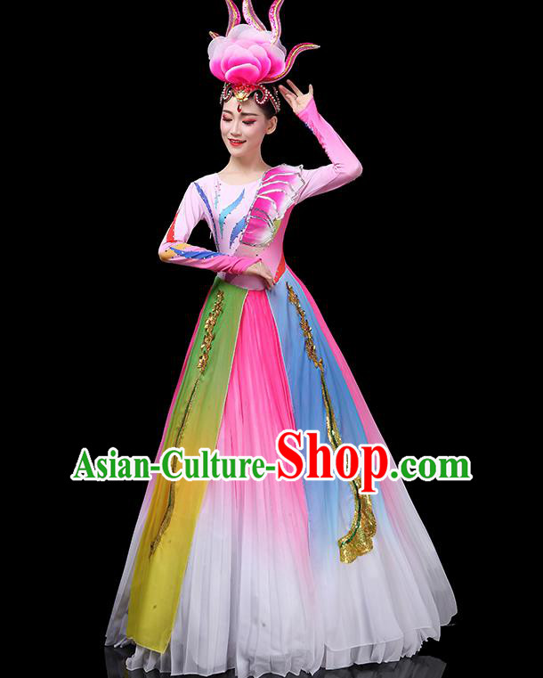 Top Grade Stage Show Costumes Group Dance Modern Dance Chorus Pink Dress for Women