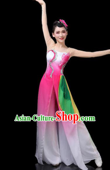 Chinese Traditional Classical Dance Costumes Fan Dance Group Dance Lotus Dance Pink Dress for Women