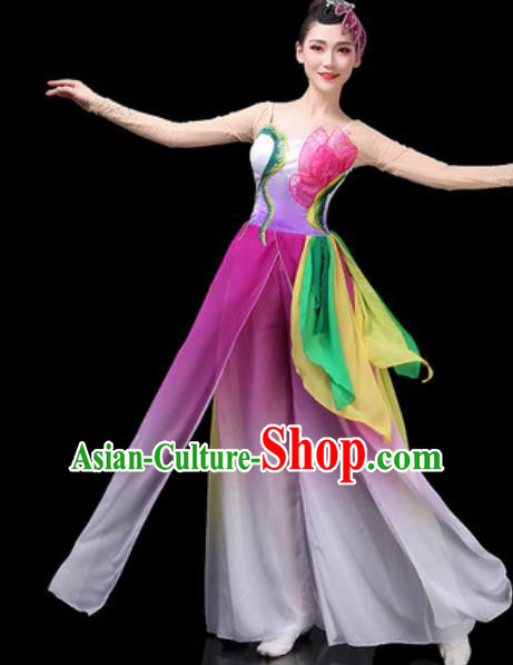 Chinese Traditional Classical Dance Costumes Fan Dance Group Dance Lotus Dance Purple Dress for Women