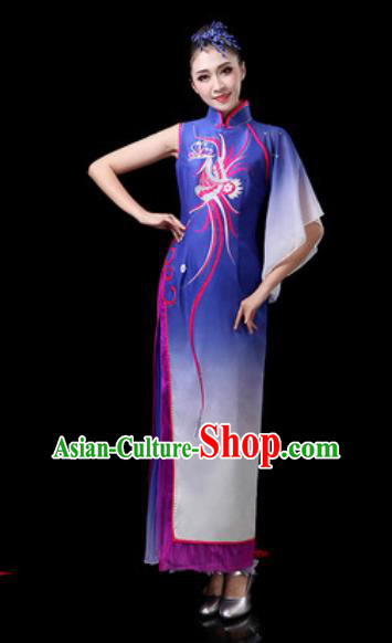 Chinese Traditional Classical Dance Costumes Umbrella Dance Royalblue Dress for Women