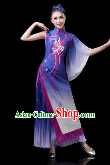 Chinese Traditional Classical Dance Costumes Umbrella Dance Royalblue Dress for Women