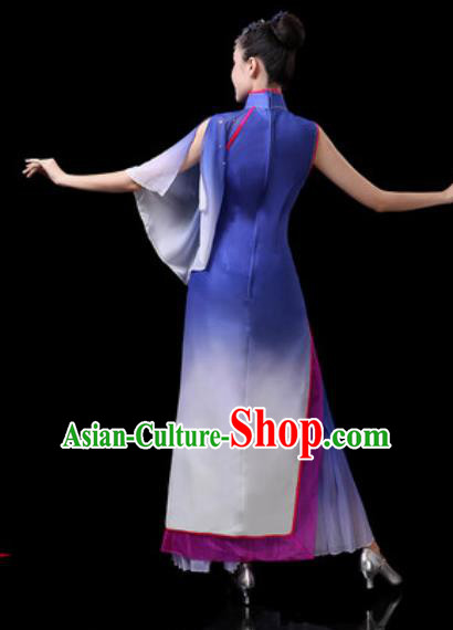Chinese Traditional Classical Dance Costumes Umbrella Dance Royalblue Dress for Women
