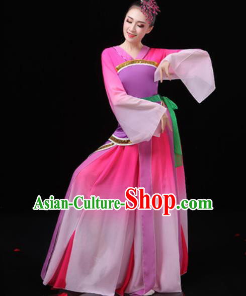 Chinese Traditional Classical Dance Costumes Umbrella Dance Group Dance Rosy Dress for Women