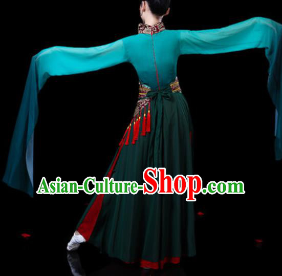 Chinese Classical Dance Costumes Traditional Umbrella Dance Group Dance Atrovirens Dress for Women
