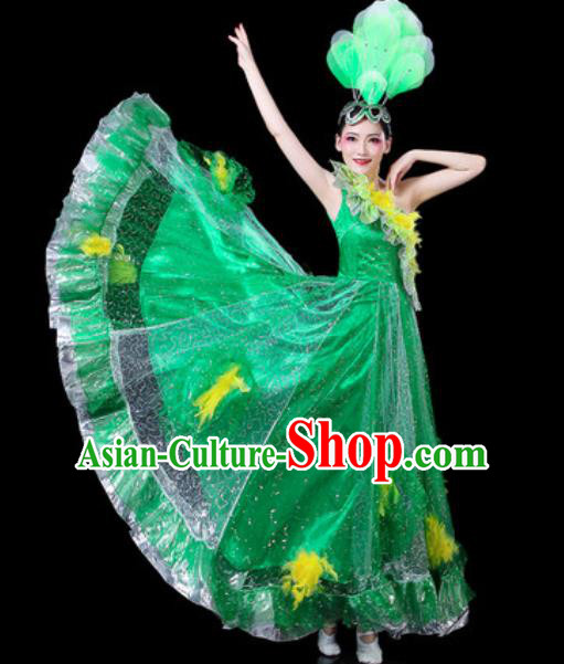 Top Grade Stage Show Chorus Costumes Group Dance Modern Dance Green Dress for Women