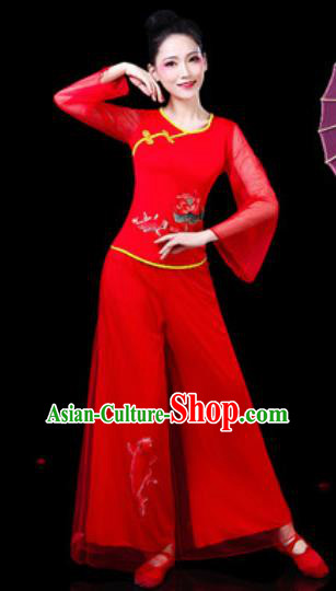 Chinese Traditional Folk Dance Costumes Fan Dance Yangko Drum Dance Red Clothing for Women