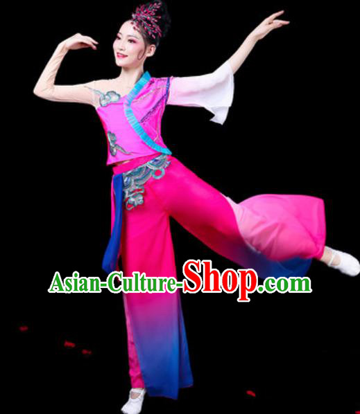 Chinese Traditional Folk Dance Yangko Dance Costumes Fan Dance Drum Dance Rosy Clothing for Women