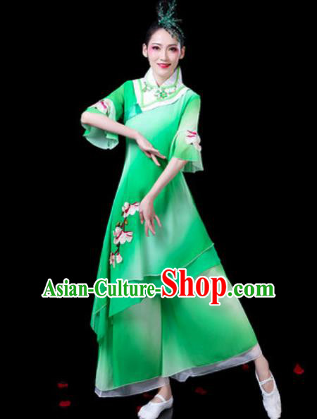 Chinese Classical Dance Costumes Traditional Umbrella Dance Lotus Dance Green Dress for Women