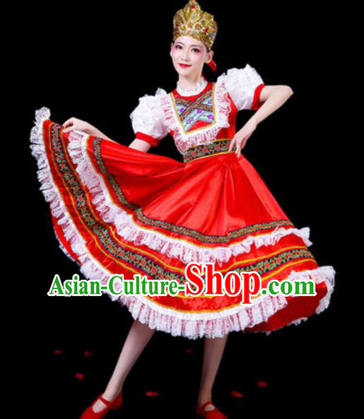 Top Grade Stage Show Chorus Costumes Group Dance Modern Dance Russia Court Red Dress for Women