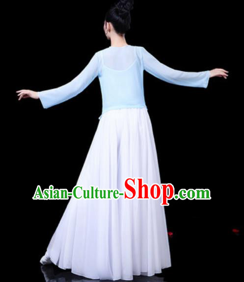 Chinese Classical Dance Costumes Traditional Chorus Umbrella Dance Blue Dress for Women