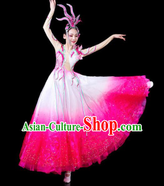 Top Grade Stage Show Chorus Costumes Modern Dance Group Dance Rosy Dress for Women